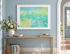 Illustrative interior mockup of Tip-Toe by Iris Grace in a white frame, with a complementary room scene