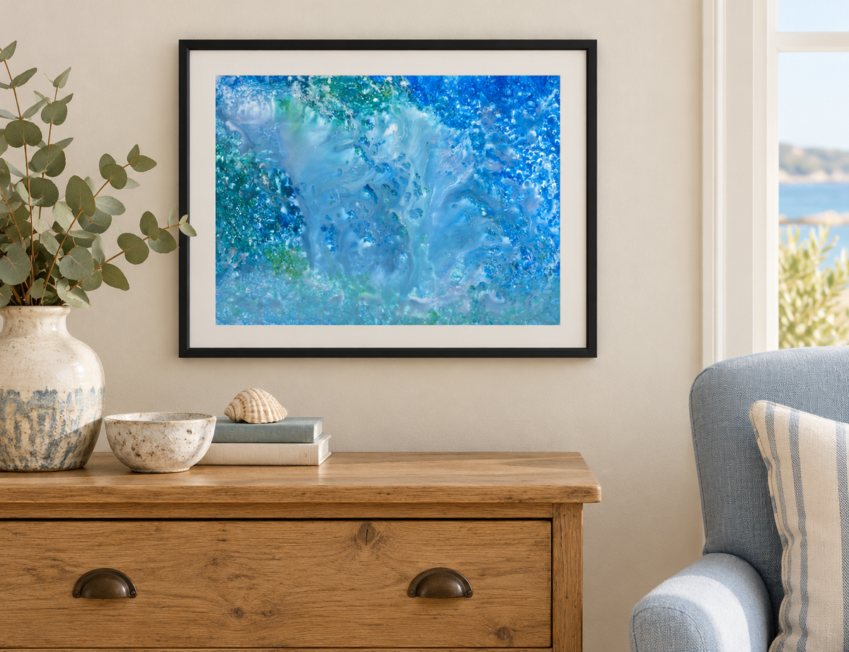 Illustrative room mockup of Under the Sea by Iris Grace in a black frame