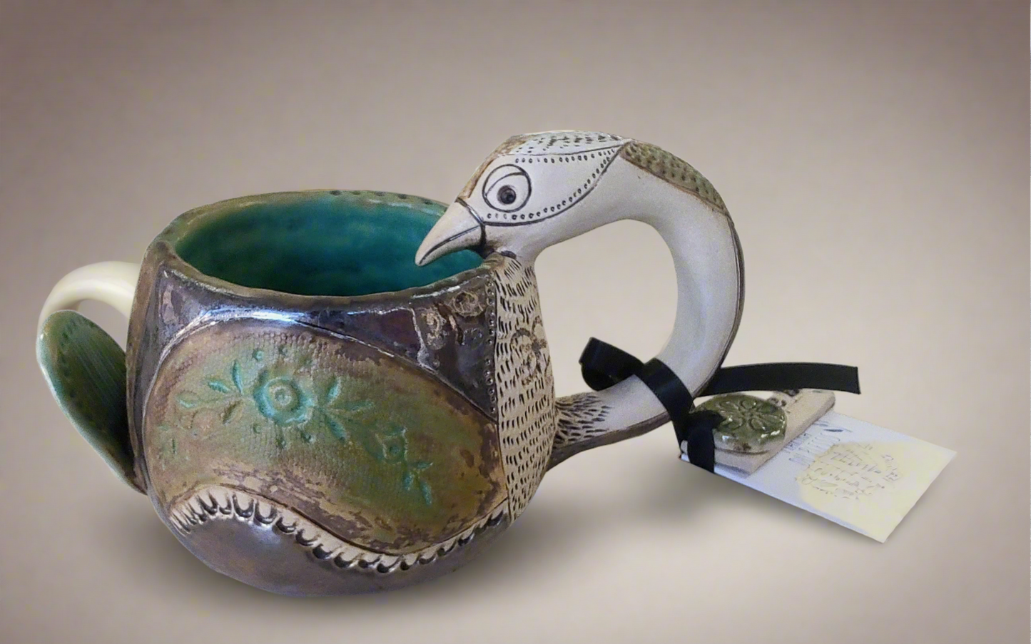 Marika Du Plessis- Bird Coffee Cup, Brown and Green