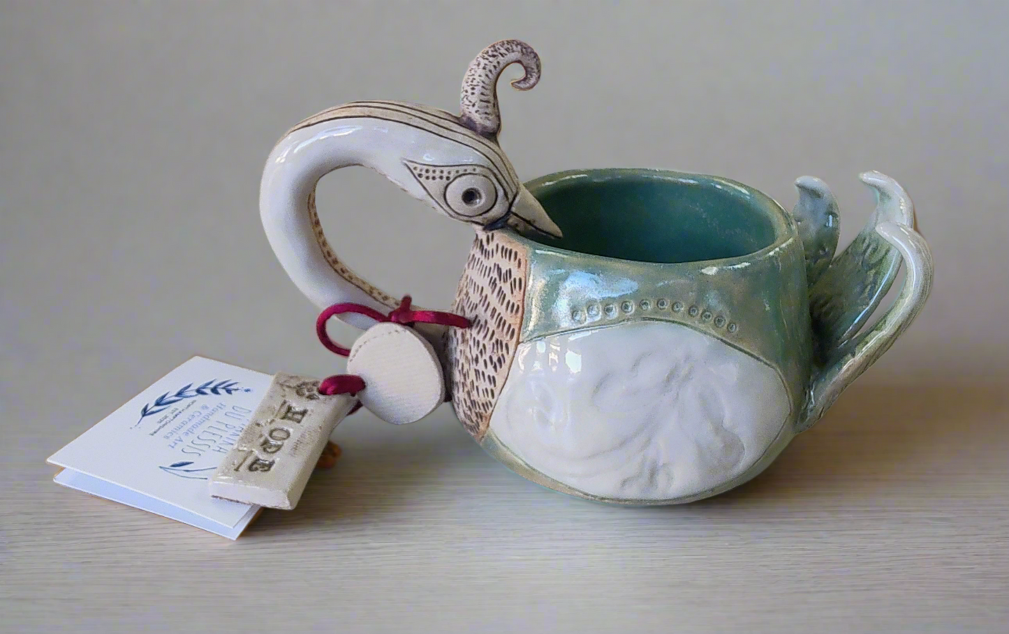 Marika Du Plessis- Bird Coffee Cup, Green and Cream