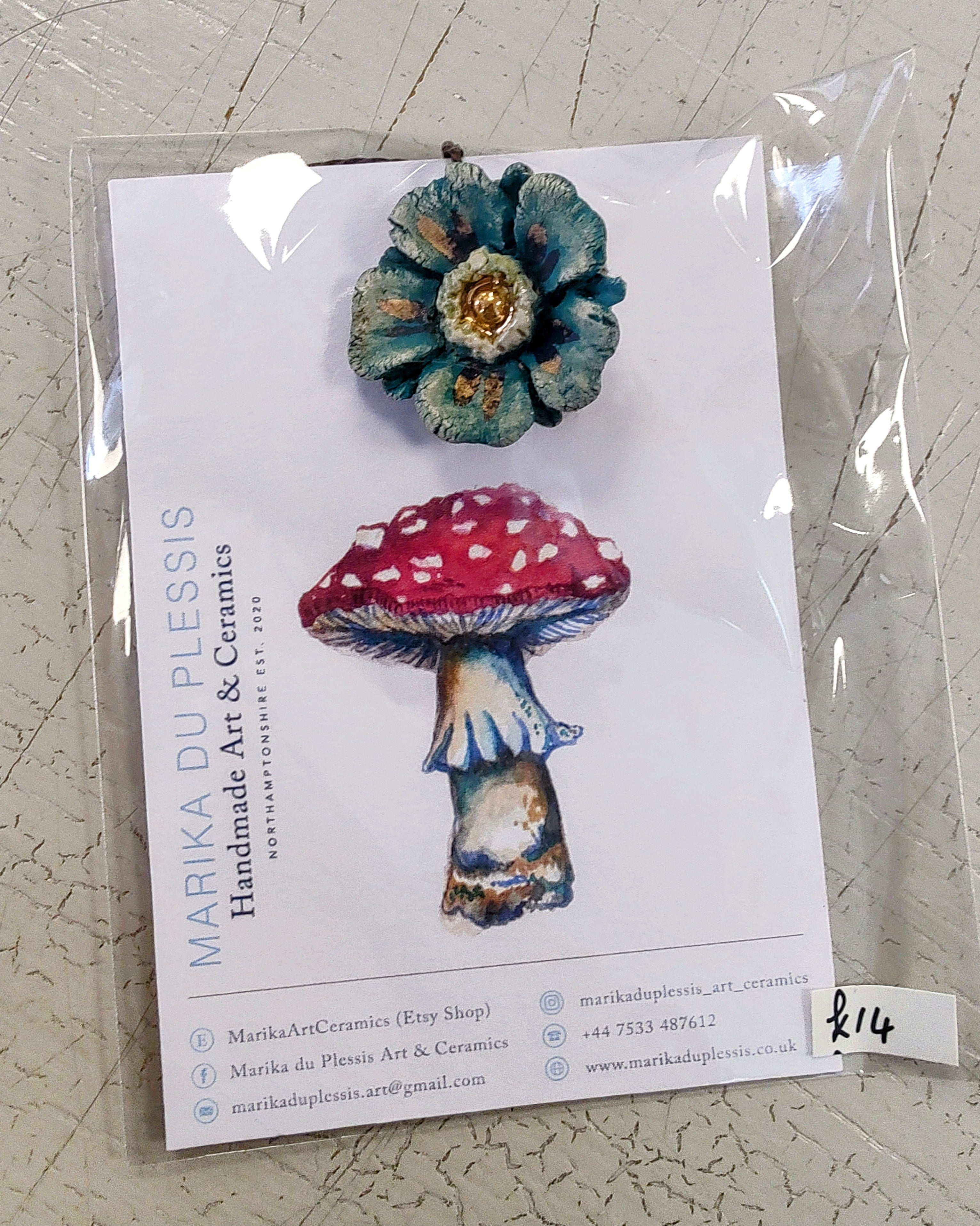 Marika Du Plessis- Ceramic Flower Brooch, Turquoise - Primrose Gallery and Framing 