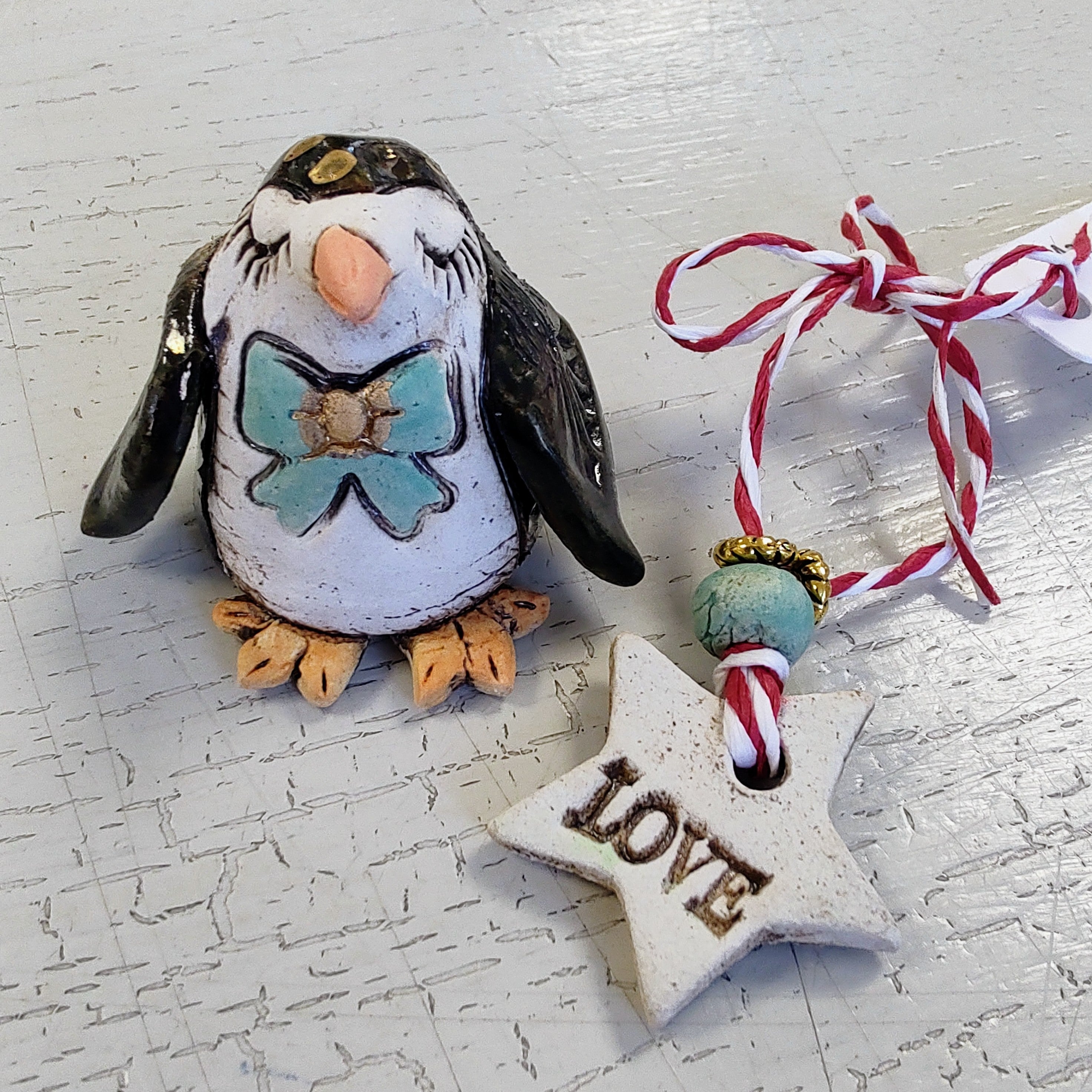 Marika Du Plessis- Quirky Penguin, Ceramic Christmas Decoration, Mini - Primrose Gallery and Framing 
