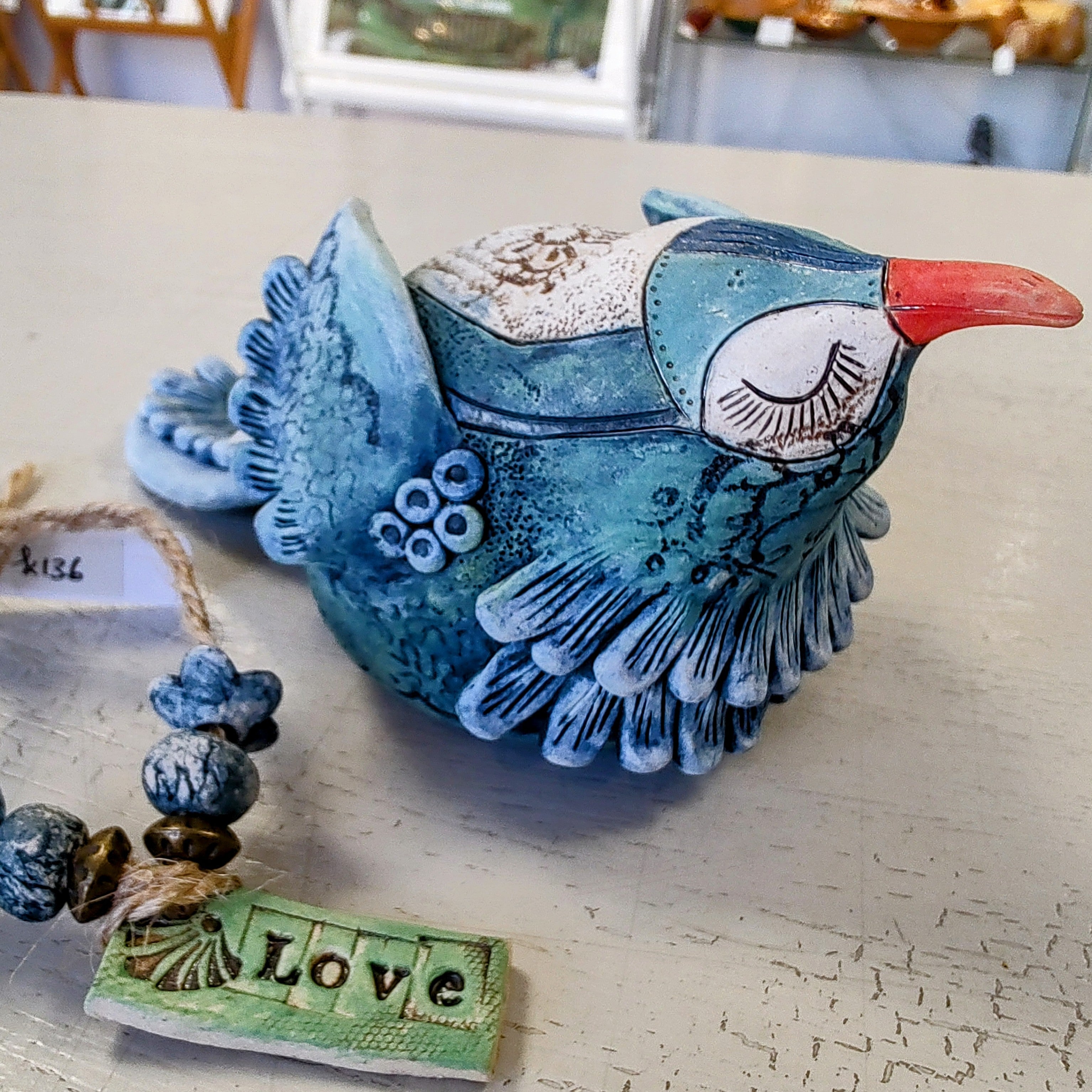 Marika Du Plessis- Quirky Bird, Ceramic Sculpture, Medium - Primrose Gallery and Framing 