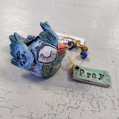 Marika Du Plessis- Quirky Bird, Ceramic Sculpture, Mini Pray - Primrose Gallery and Framing 