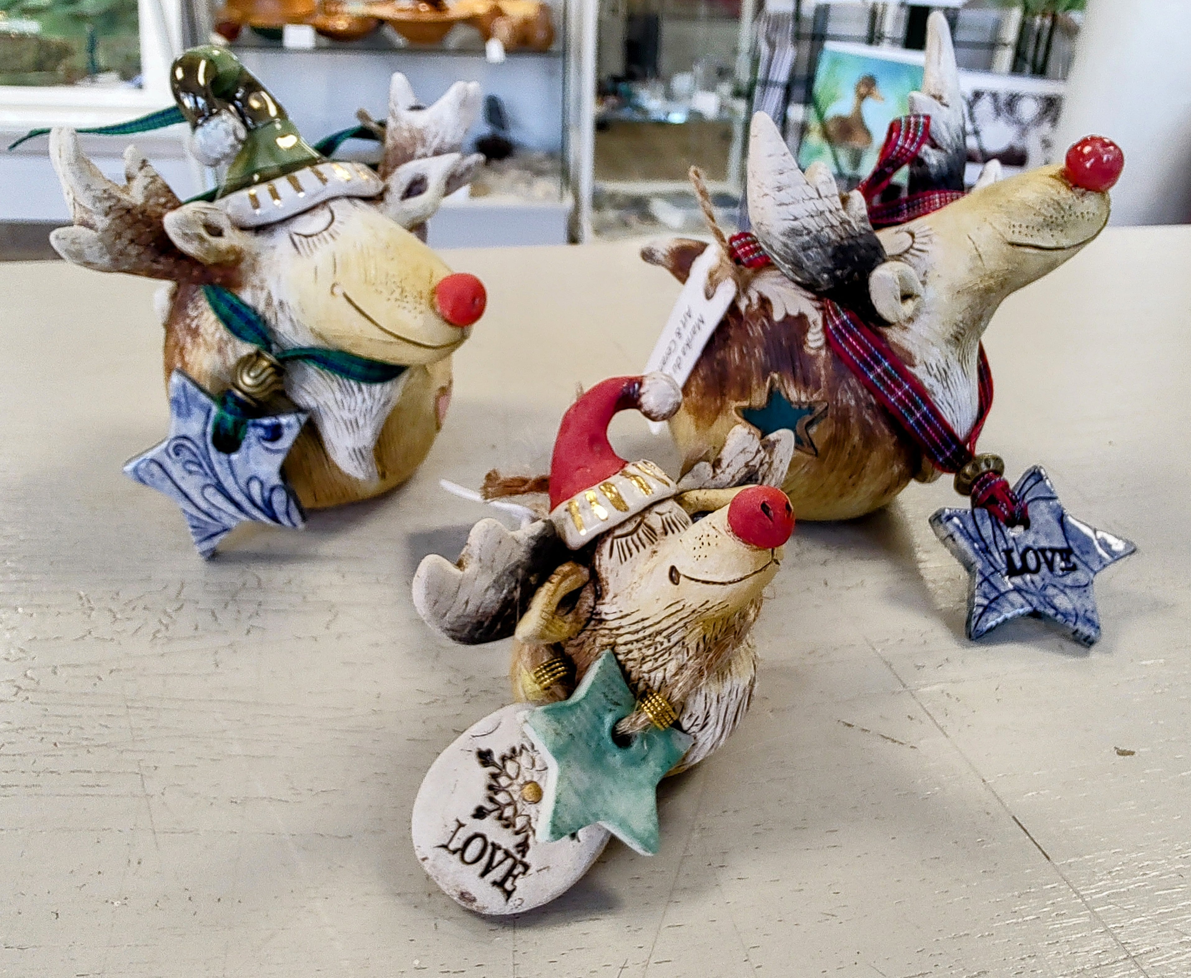 Marika Du Plessis- Quirky Reindeer, Ceramic Christmas Decoration, Large - Primrose Gallery and Framing 
