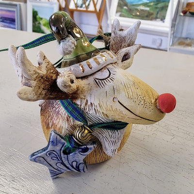 Marika Du Plessis- Quirky Reindeer, Ceramic Christmas Decoration, Large - Primrose Gallery and Framing 