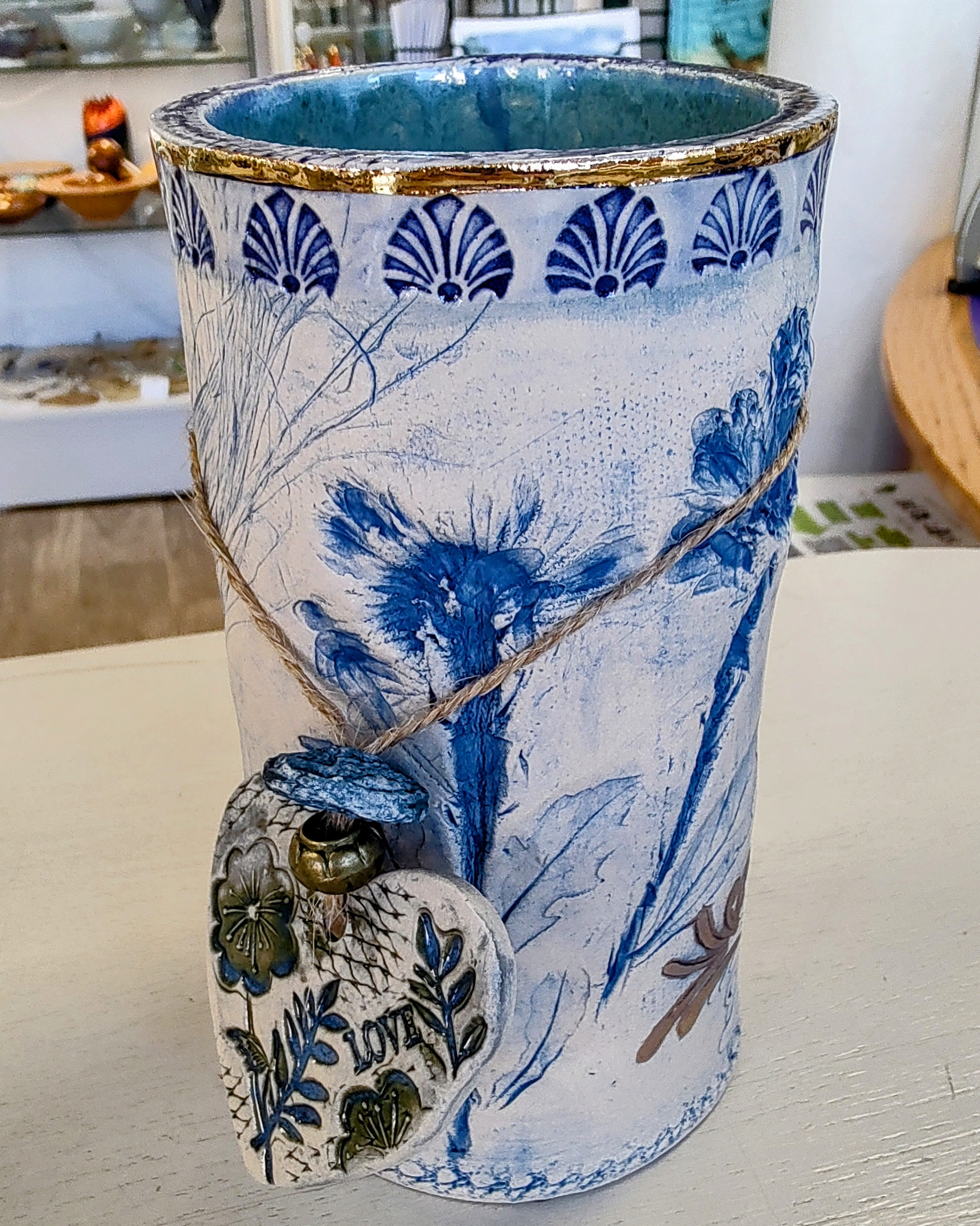 Marika Du Plessis- Pressed Ceramic Vase, Light Blue- Large - Primrose Gallery and Framing 