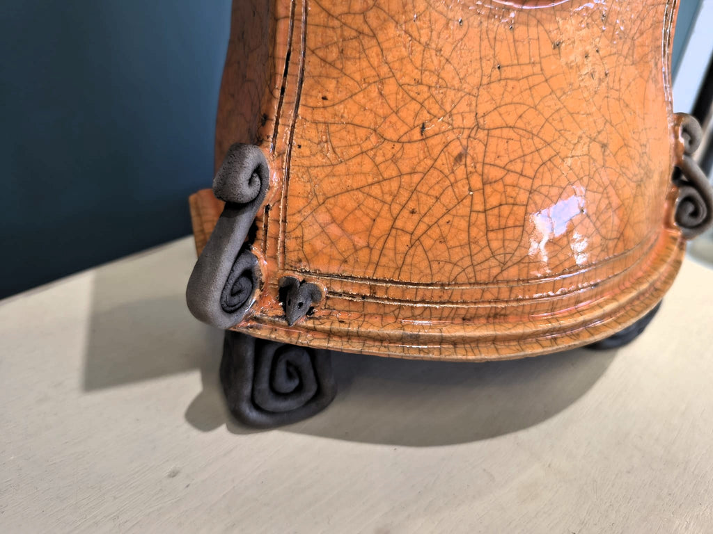 Stonesplitter- Medium Orange Raku Clock - Primrose Gallery and Framing 