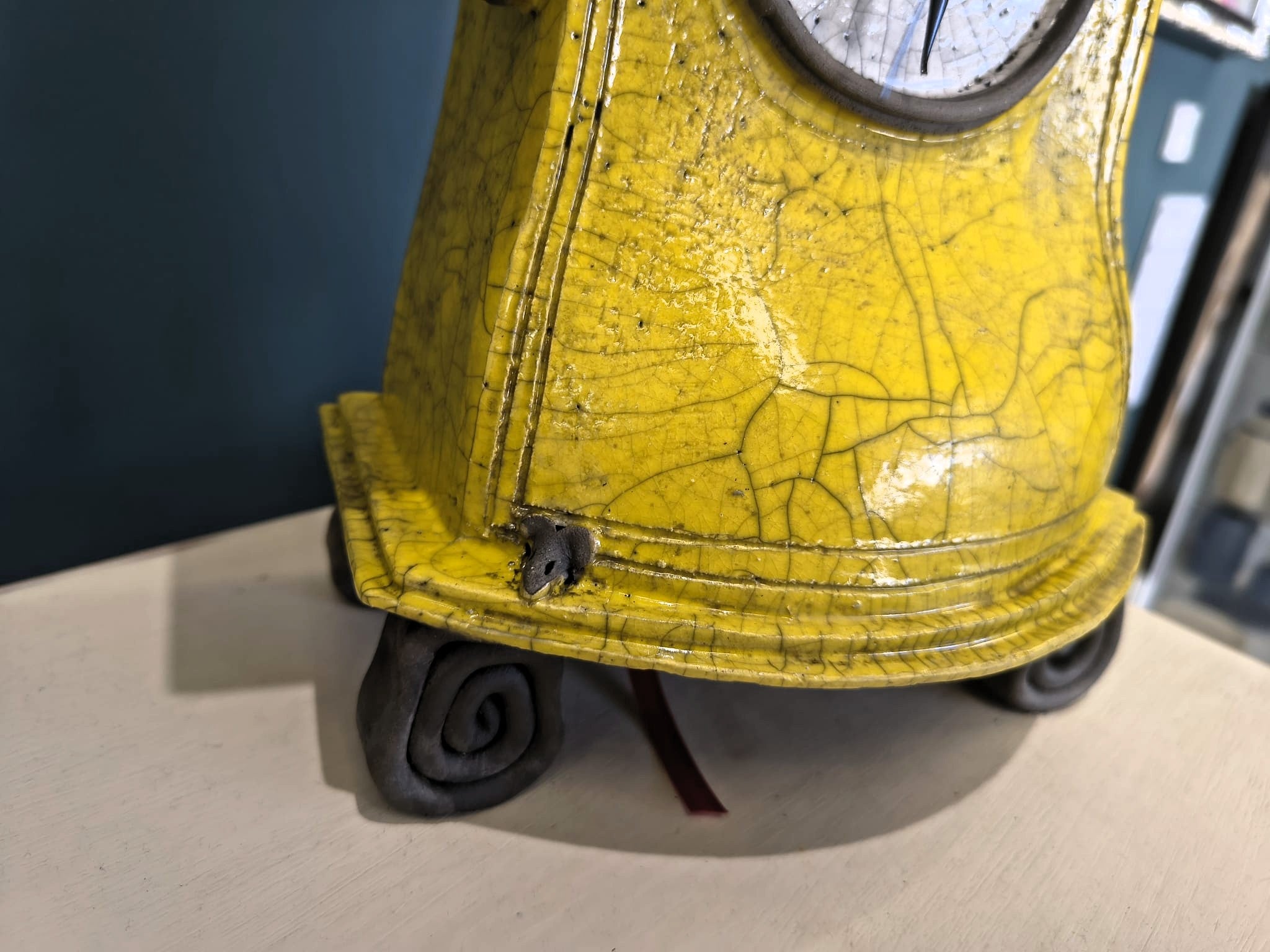 Stonesplitter- Medium Yellow Raku Clock - Primrose Gallery and Framing 