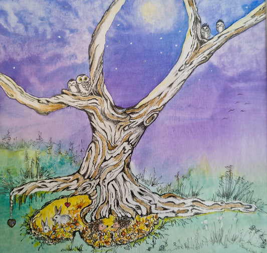 Jane Warwick - Moon Babies, Original Mounted pen, Ink and Watercolour