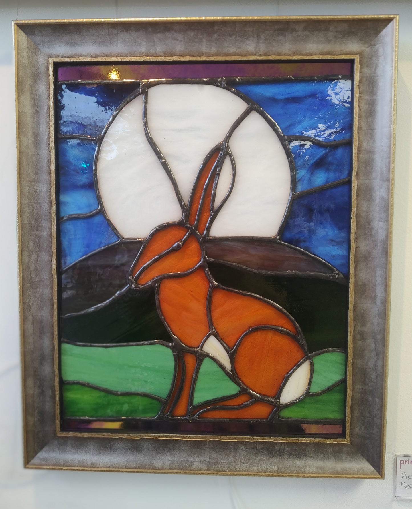 Pictures In Glass- Moonlight Hare, Framed Stained Glass Picture