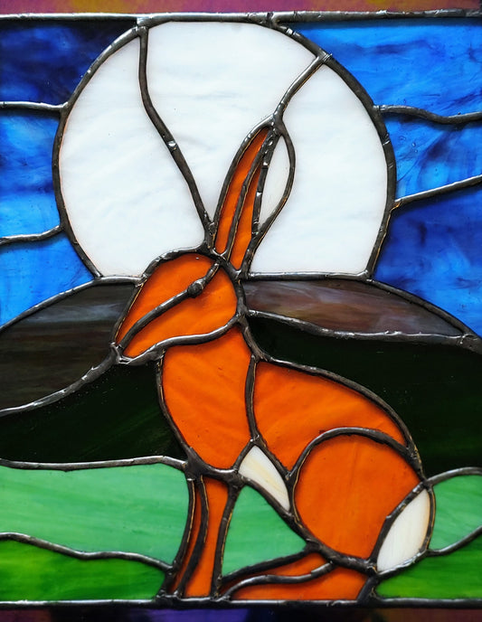 Pictures In Glass- Moonlight Hare, Framed Stained Glass Picture