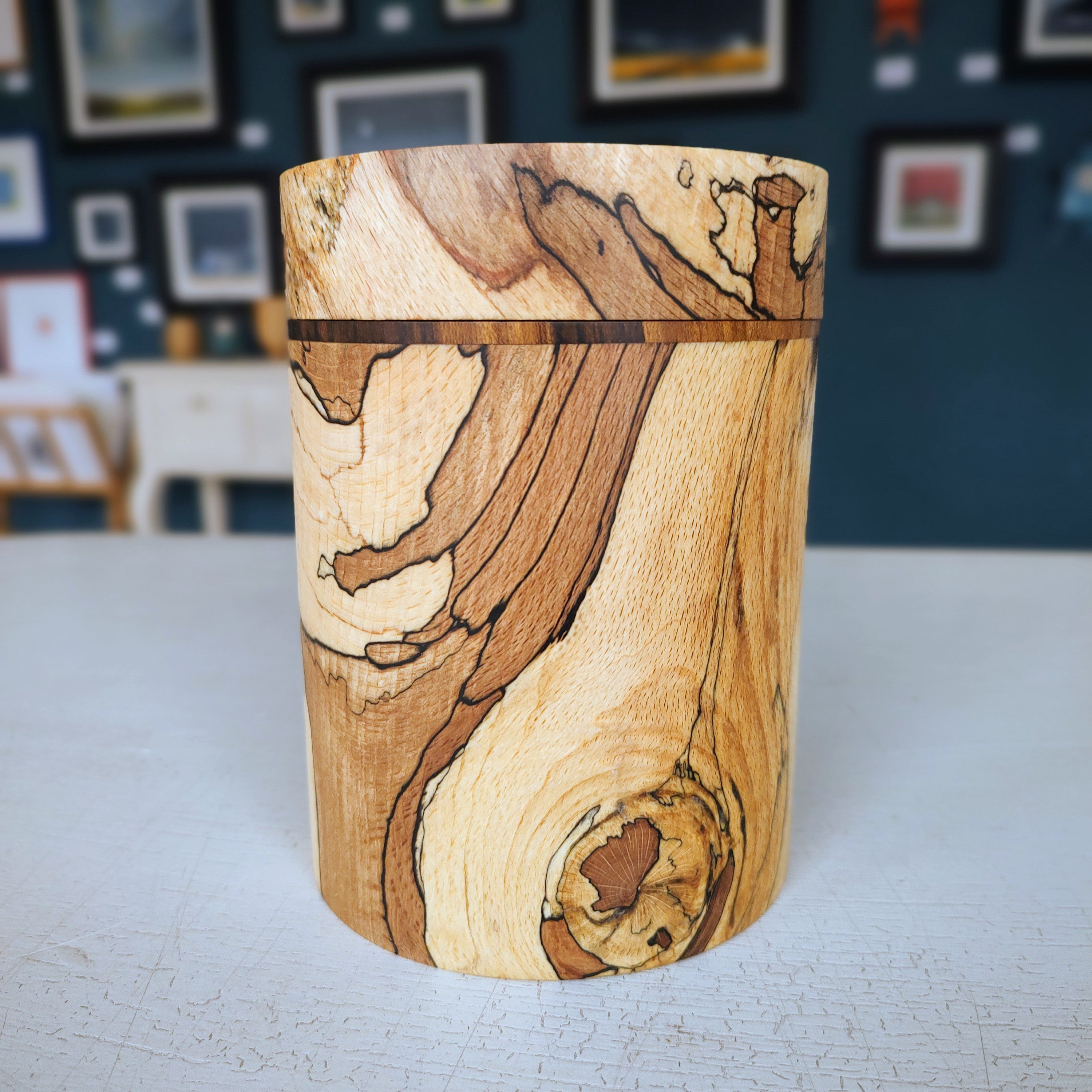 Jack Astbury - Spalted Beech Hand Turned wooden Lidded Canister Jar - Primrose Gallery and Framing 