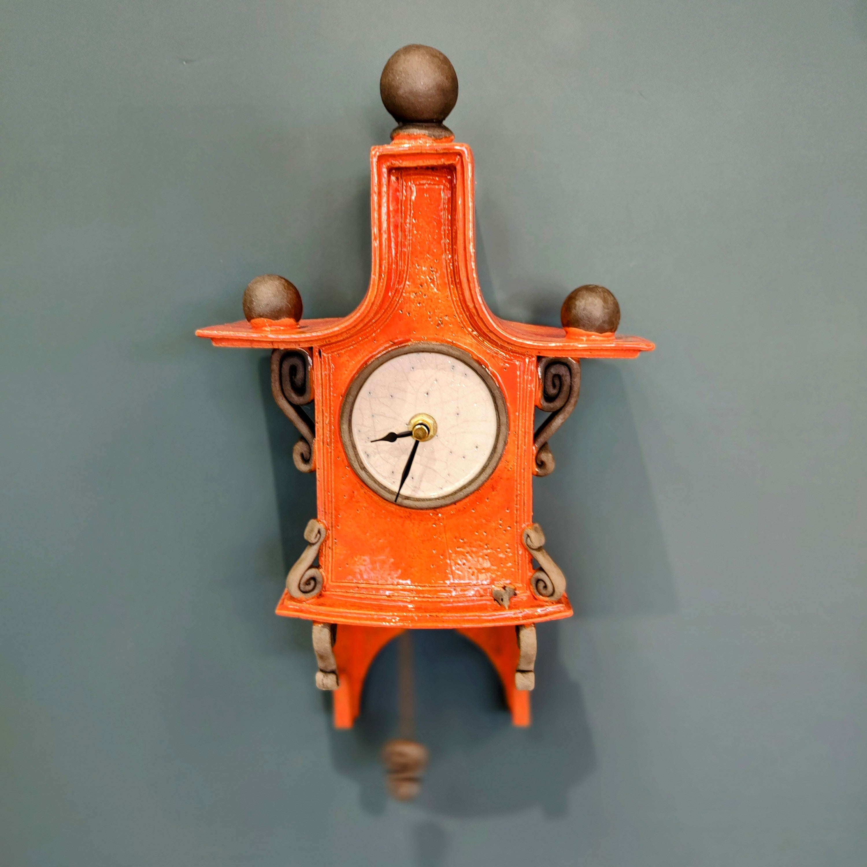 Stonesplitter- Medium Orange Raku Wall Clock - Primrose Gallery and Framing 