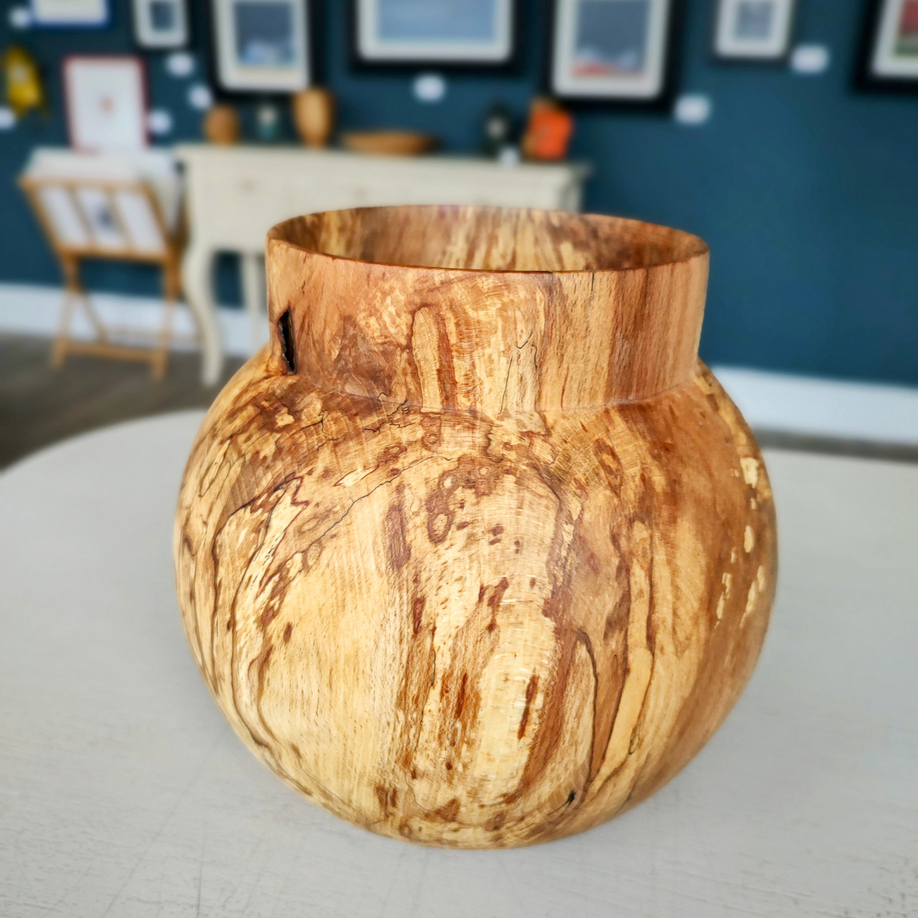 Jack Astbury - Spalted Beech Hand Turned wooden Vase, Squat - Primrose Gallery and Framing 