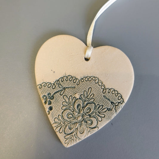 Dawn Isaac- Ceramic Hanging Heart, Green Lace