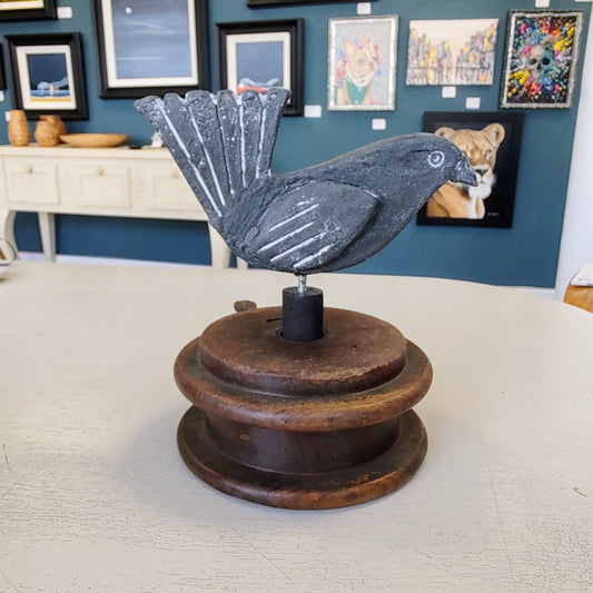Dawn Isaac- Black Ceramic Bird on Vintage Wooden Plinth