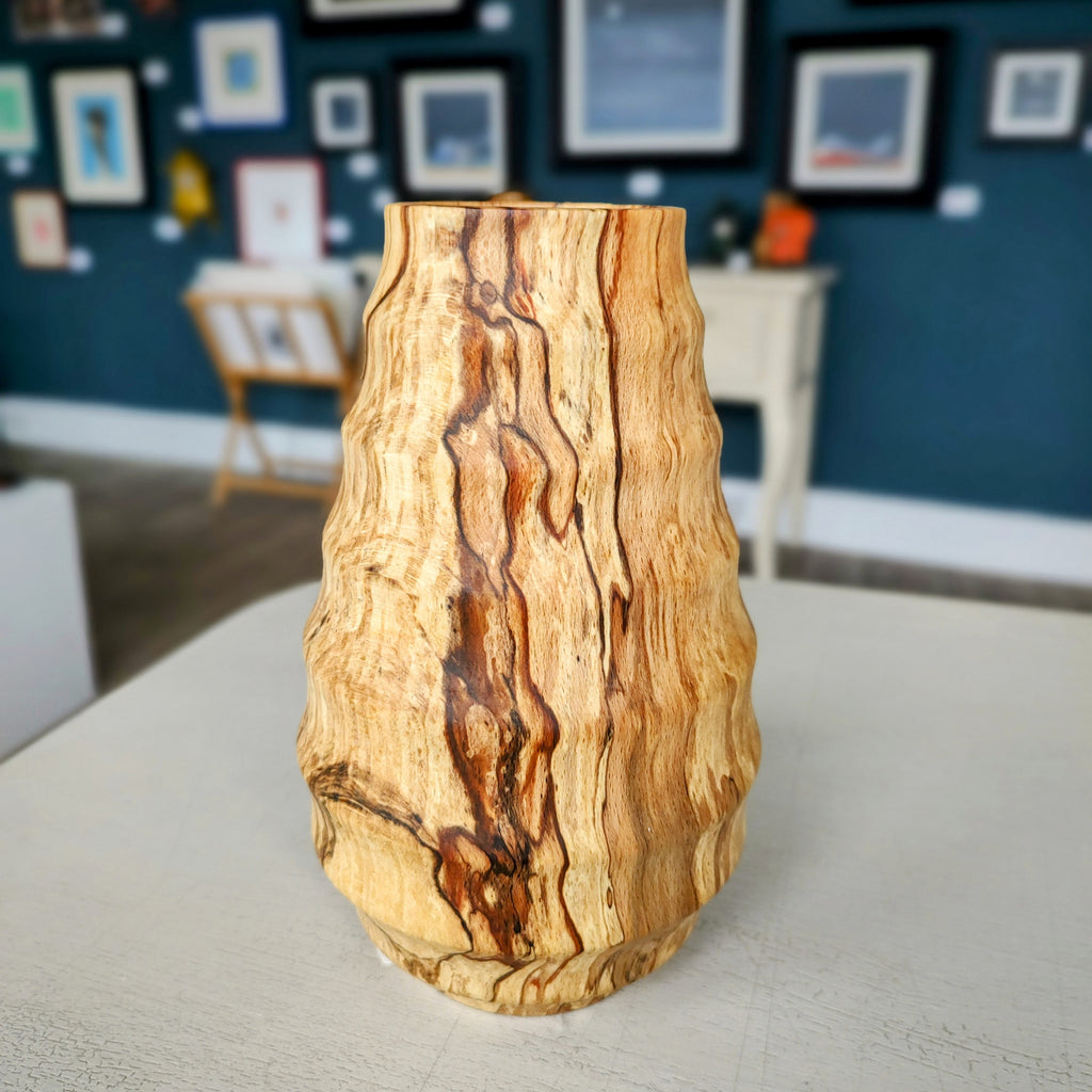 Jack Astbury - Spalted Beech Hand Turned wooden Vase, Ribbed - Primrose Gallery and Framing 