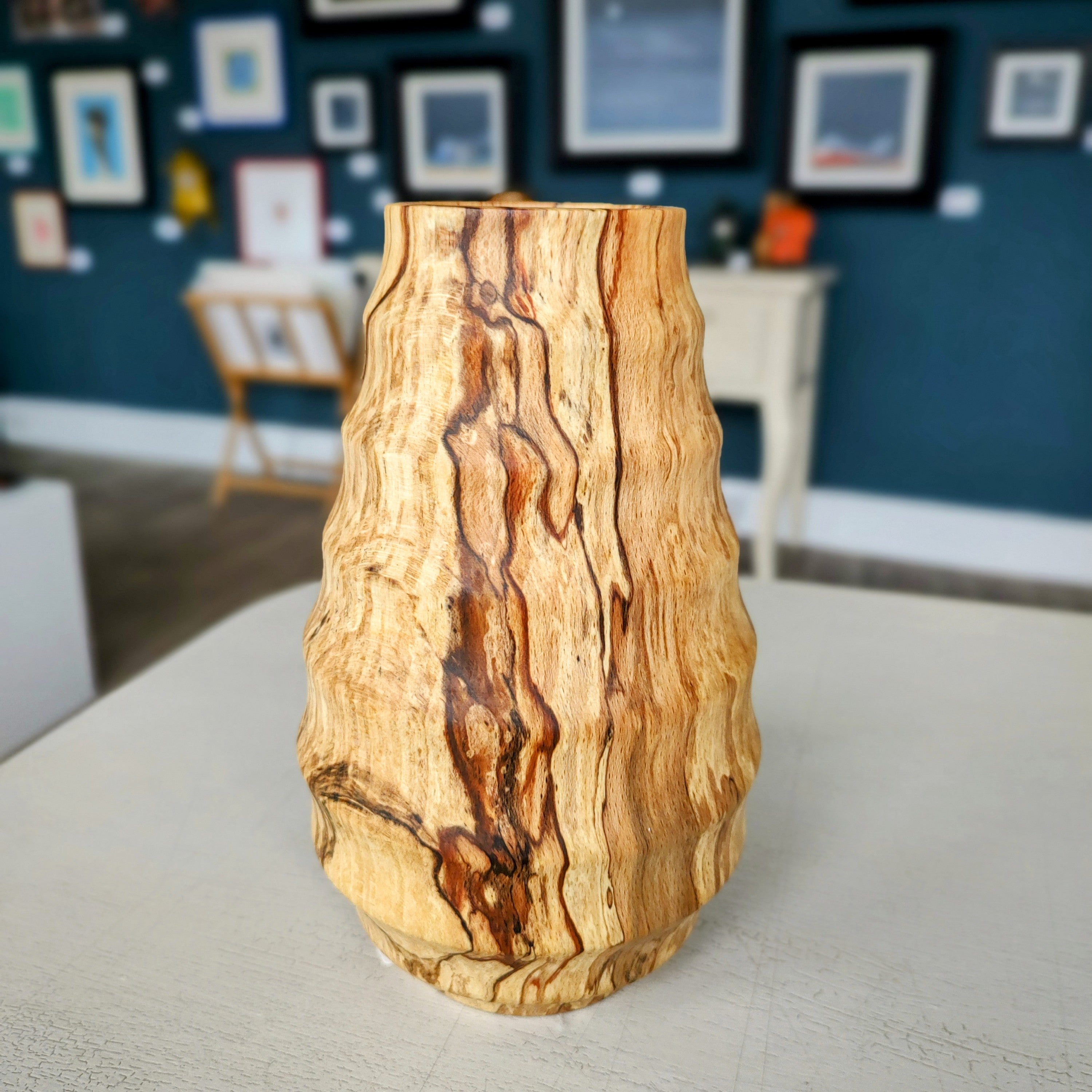 Jack Astbury - Spalted Beech Hand Turned wooden Vase, Ribbed - Primrose Gallery and Framing 