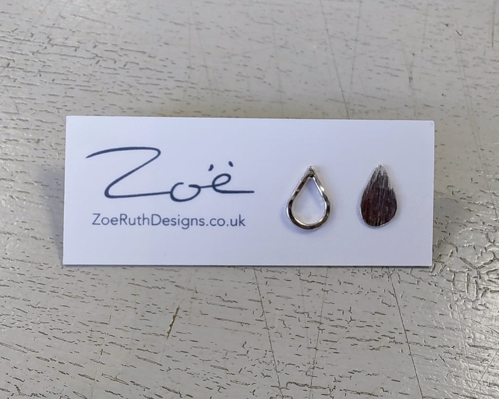 Zoe Ruth- Silver Asymmetric Tear Drop Studs - Primrose Gallery and Framing 