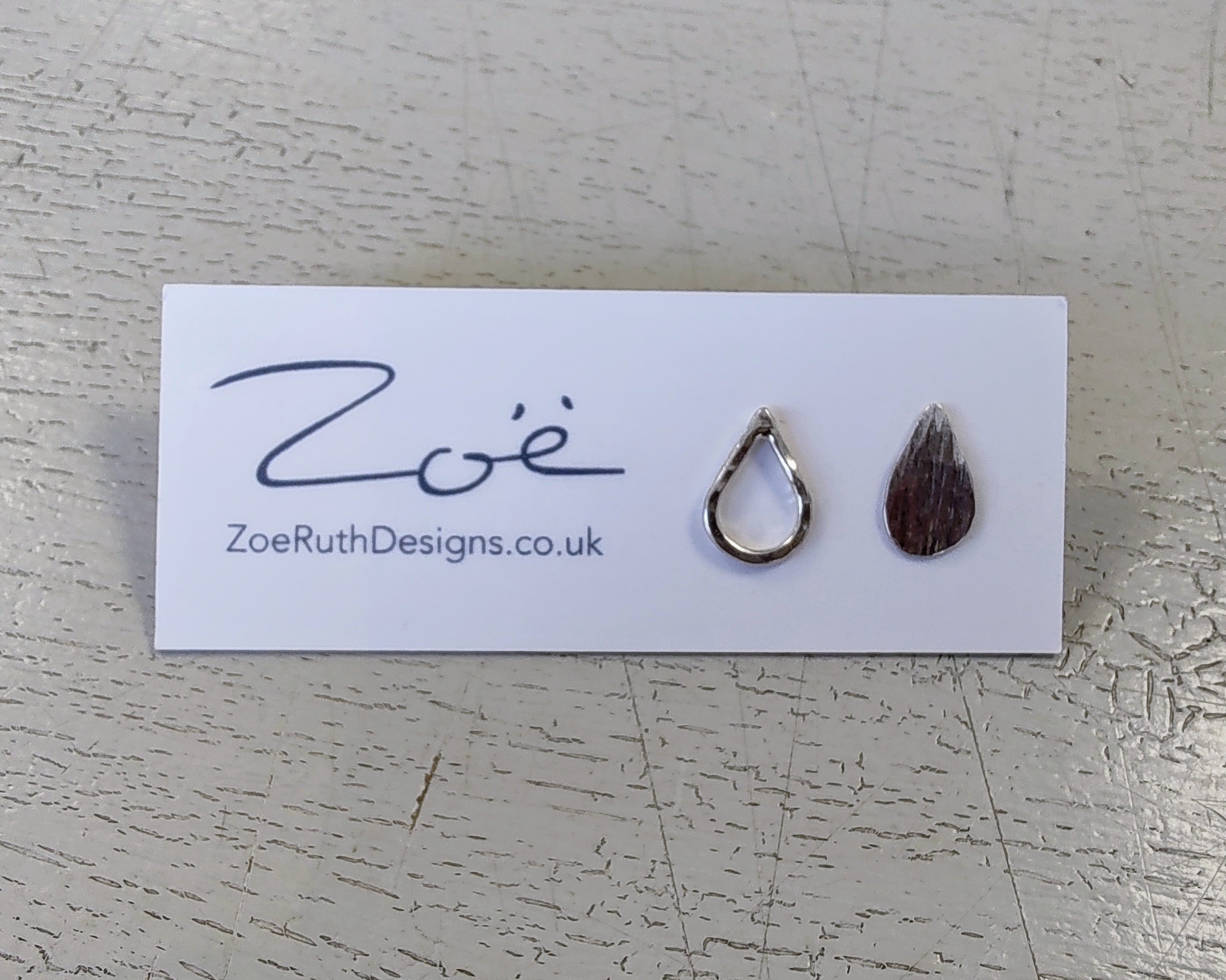 Zoe Ruth- Silver Asymmetric Tear Drop Studs - Primrose Gallery and Framing 