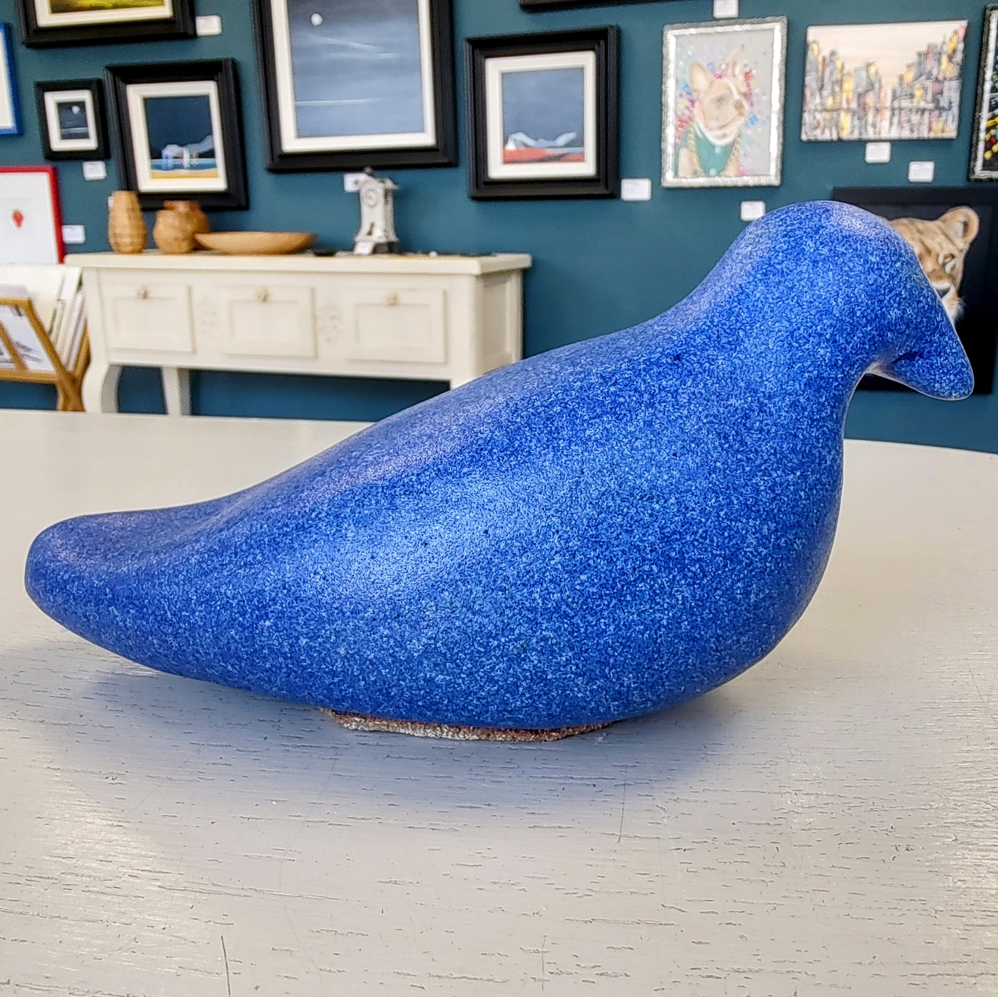 Dawn Isaac- Glazed Blue Ceramic Outdoor Bird - Primrose Gallery and Framing 