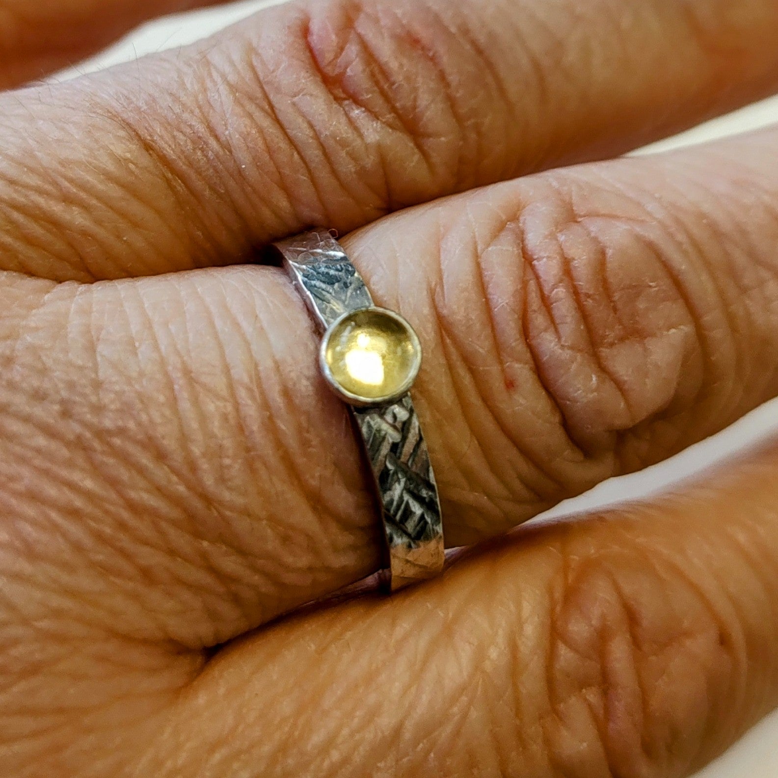 Zoe Ruth- Silver Wide Hammered Citrine Ring size R - Primrose Gallery and Framing 