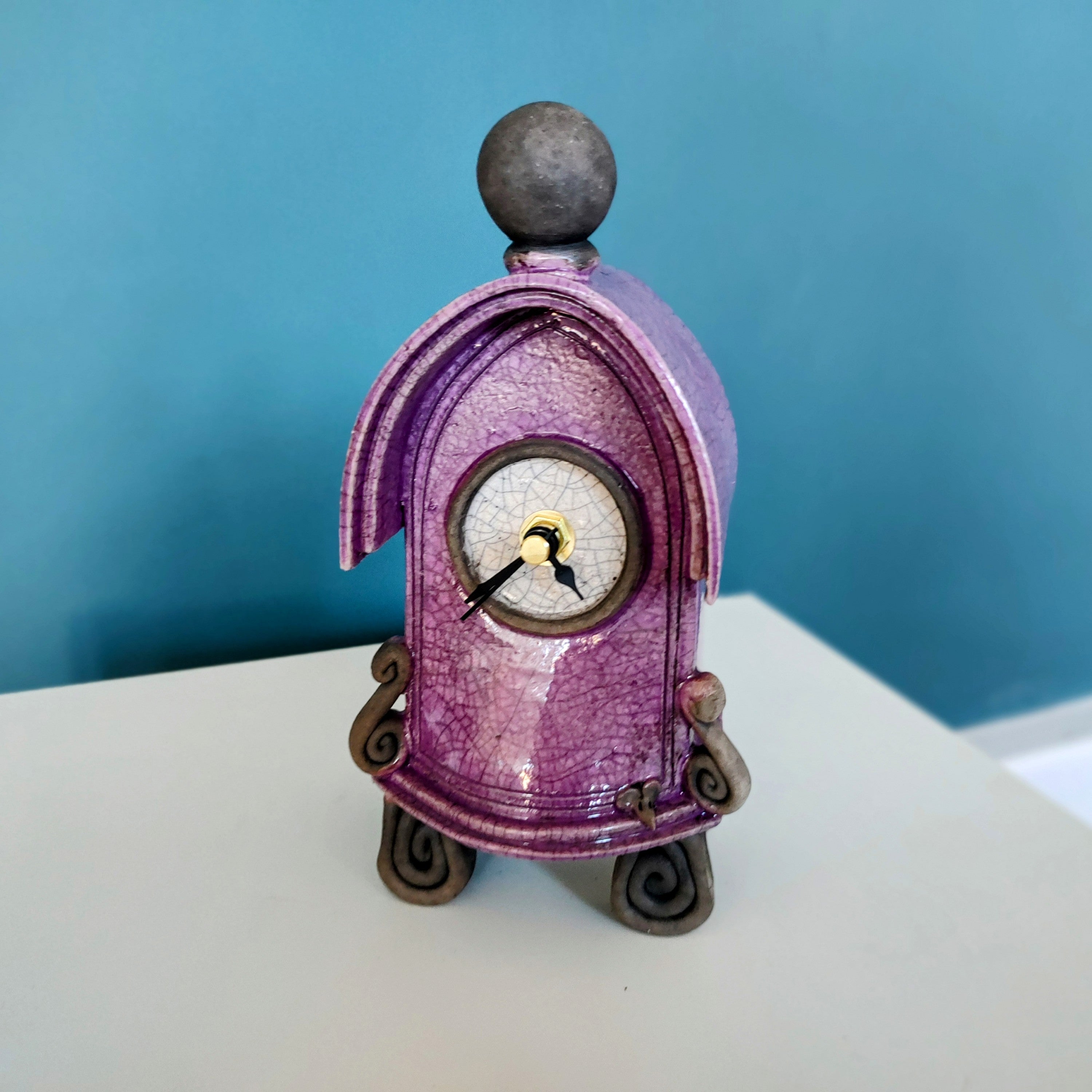Stonesplitter- Small Purple Raku Clock - Primrose Gallery and Framing 