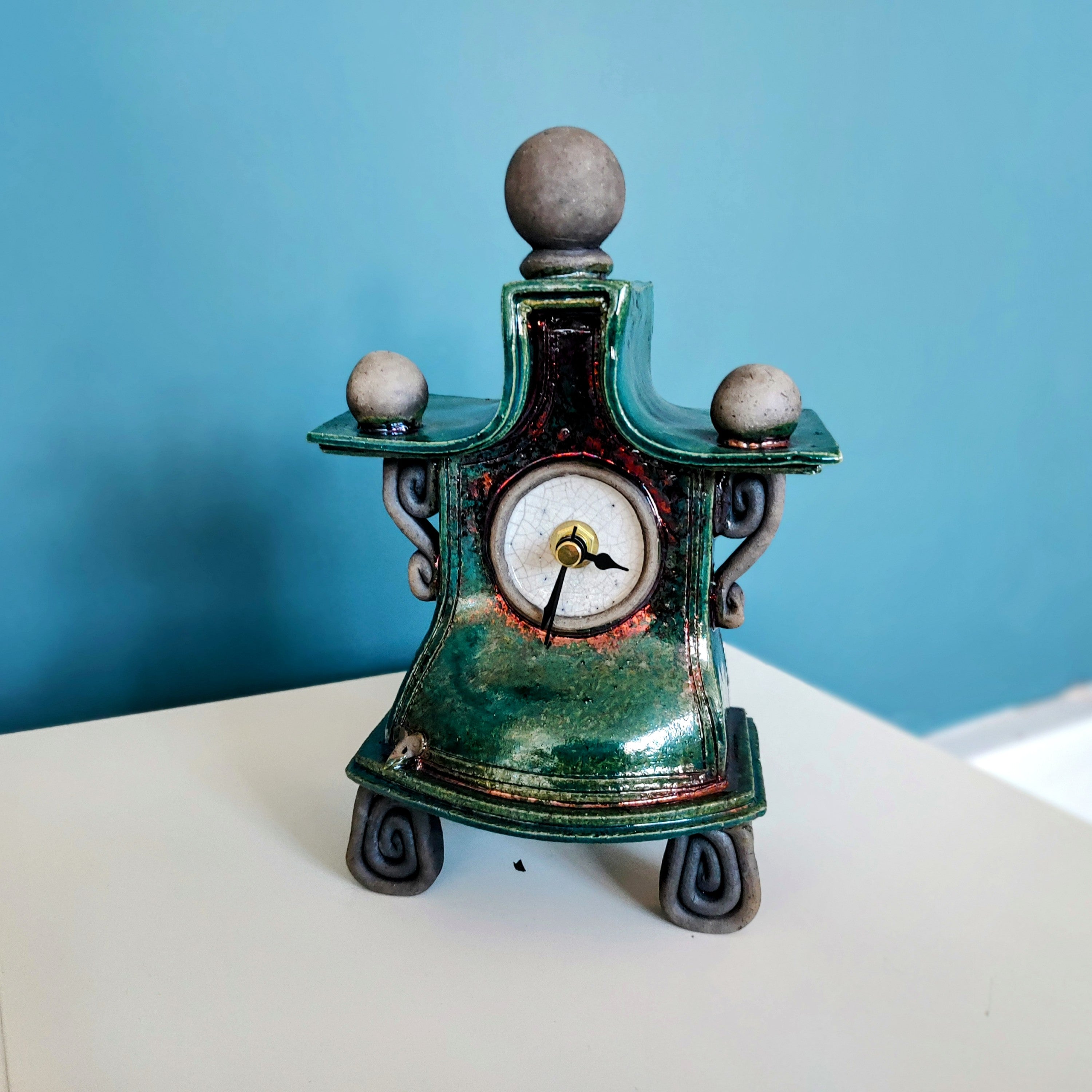 Stonesplitter- Small Dark Green Raku Clock - Primrose Gallery and Framing 