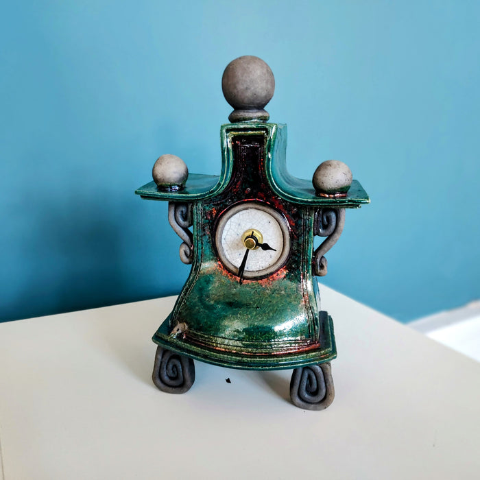Stonesplitter- Small Dark Green Raku Clock