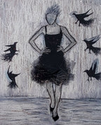 Pauline Wood- Woman with Crows, Mounted Mixed Media Printmaking - Primrose Gallery and Framing 