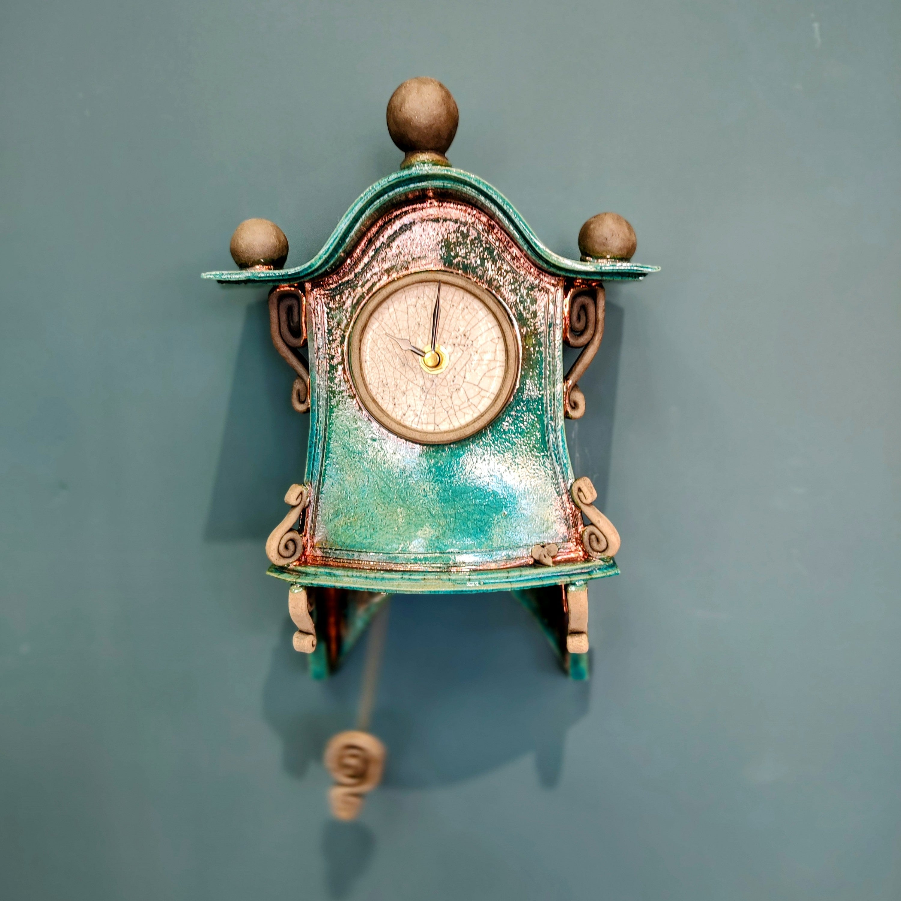 Stonesplitter- Medium Turquoise Raku Wall Clock - Primrose Gallery and Framing 