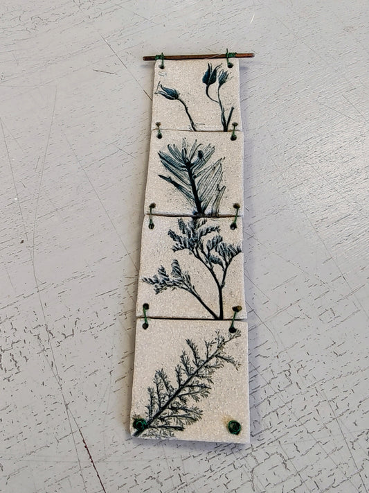 Dawn Isaac- Nature Inspired Impressed Ceramic Hanging Tiles, 4 Tile