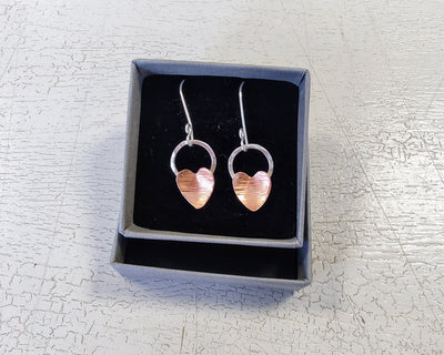 Zoe Ruth- Silver and Copper Heart Drop Earrings - Primrose Gallery and Framing 