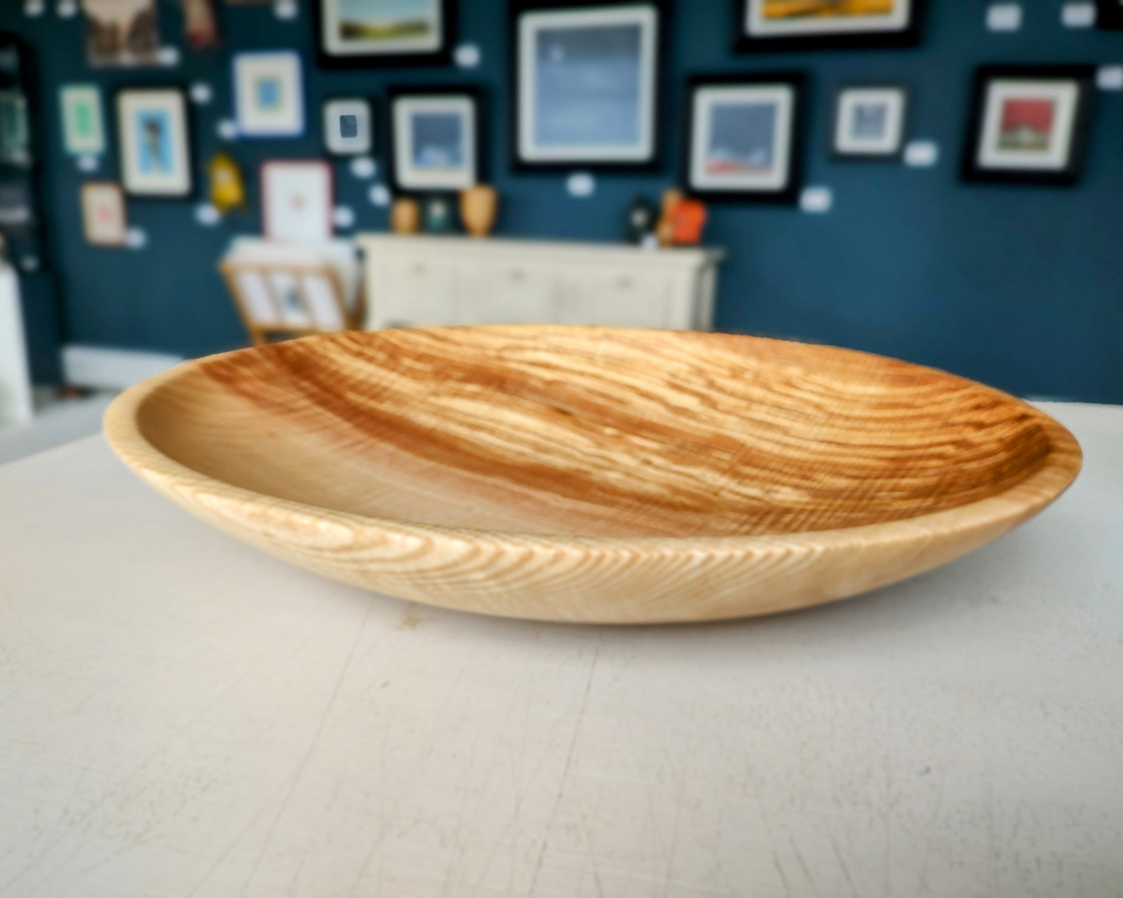 Jack Astbury - Curly Ash Hand Turned wooden Bowl - Primrose Gallery and Framing 