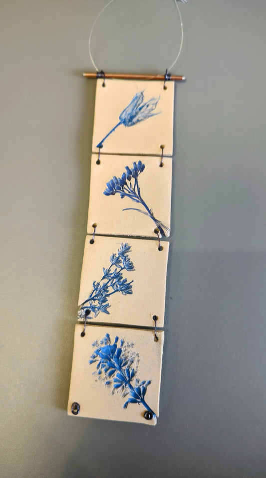 Dawn Isaac- Nature Inspired Impressed Ceramic Hanging Tiles, 4 Tile