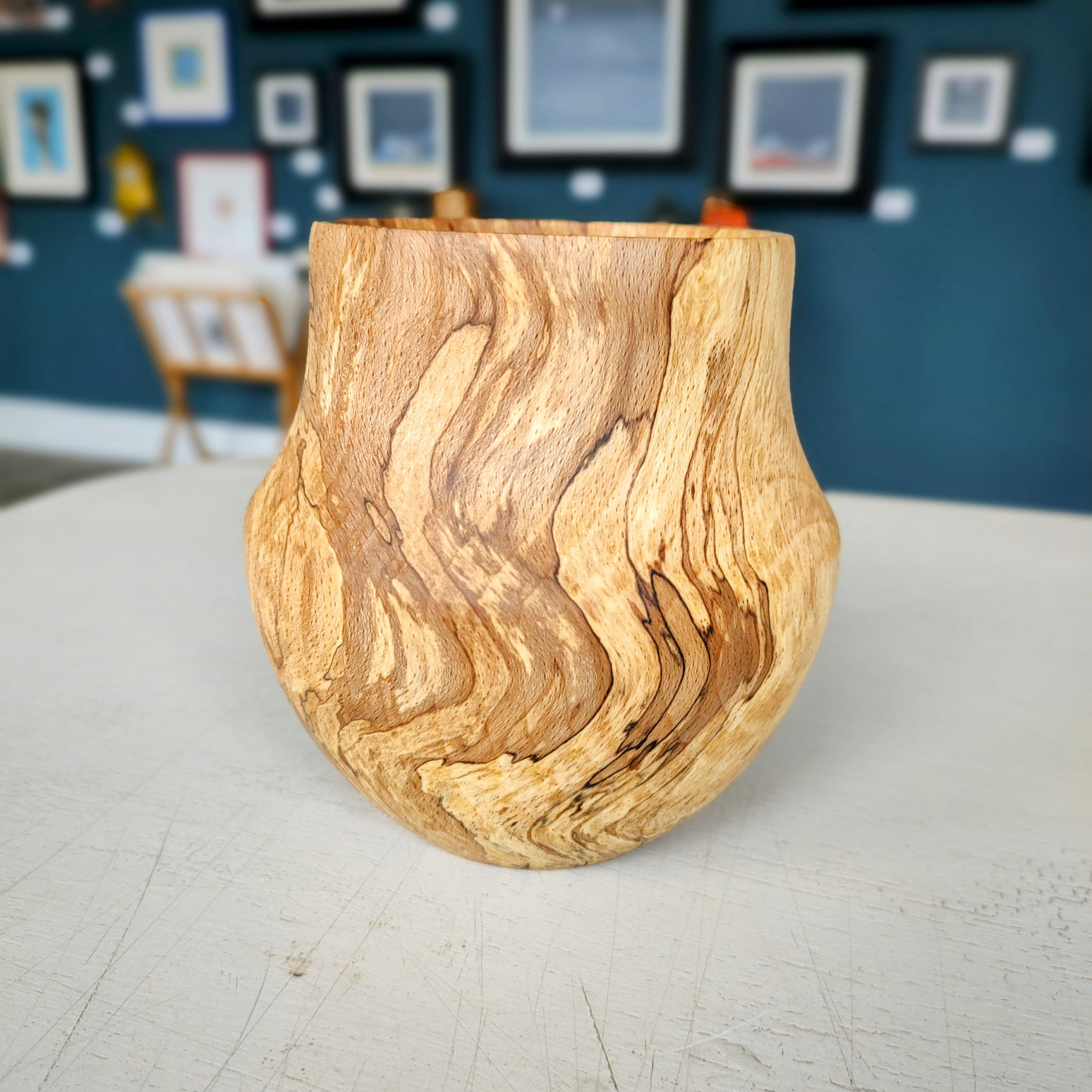 Jack Astbury - Spalted Beech Hand Turned wooden Vase, Squat - Primrose Gallery and Framing 