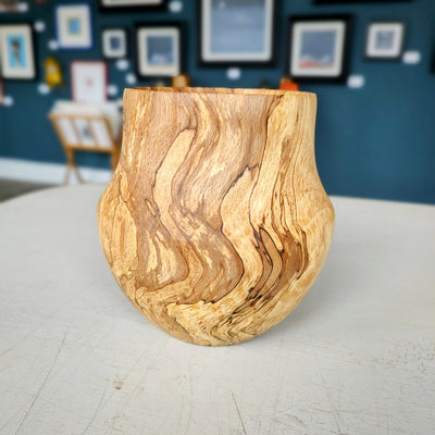 Jack Astbury - Spalted Beech Hand Turned wooden Vase, Squat - Primrose Gallery and Framing 