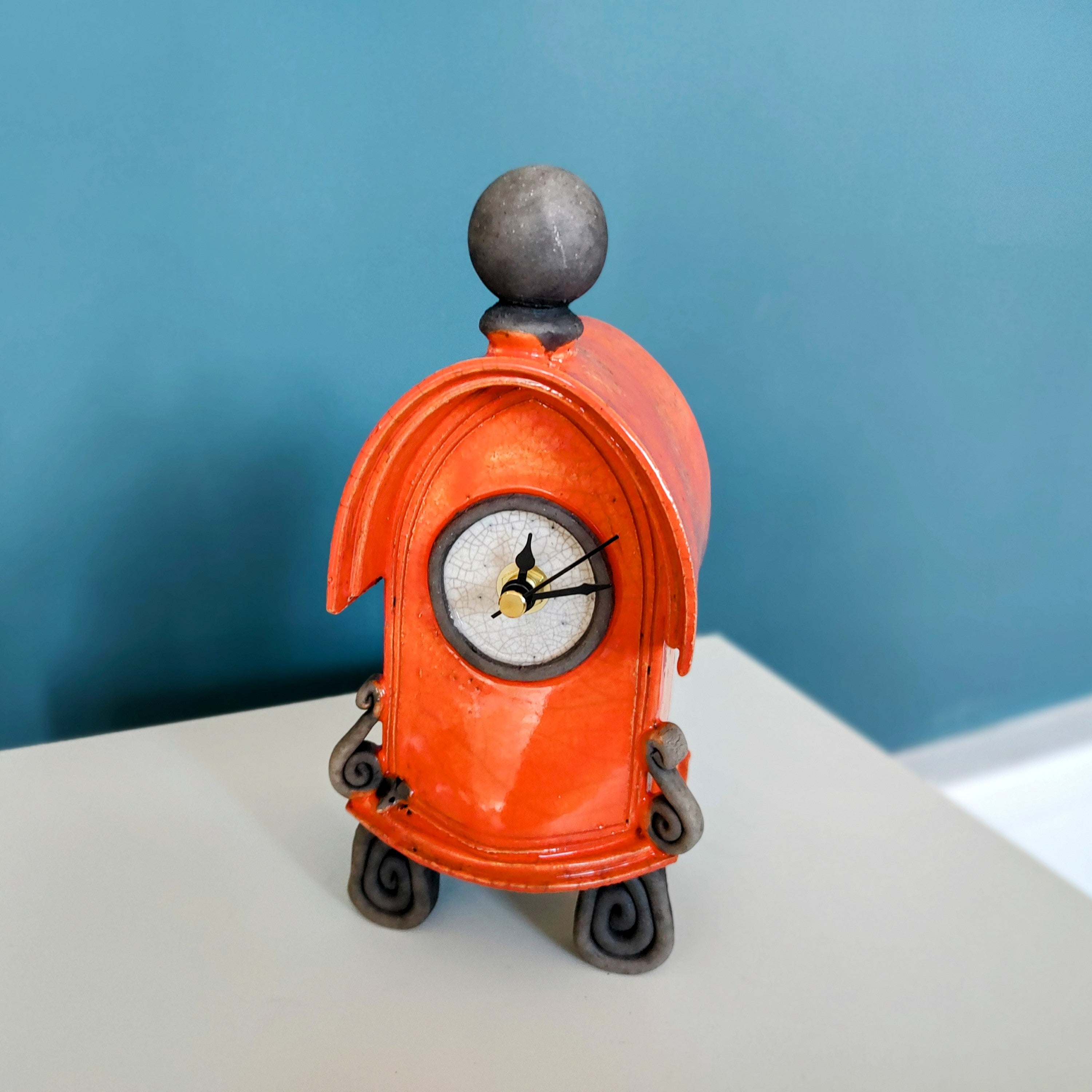 Stonesplitter- Small Orange Raku Clock - Primrose Gallery and Framing 
