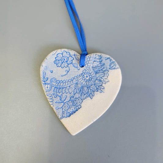 Dawn Isaac- Ceramic Hanging Heart, Blue Lace