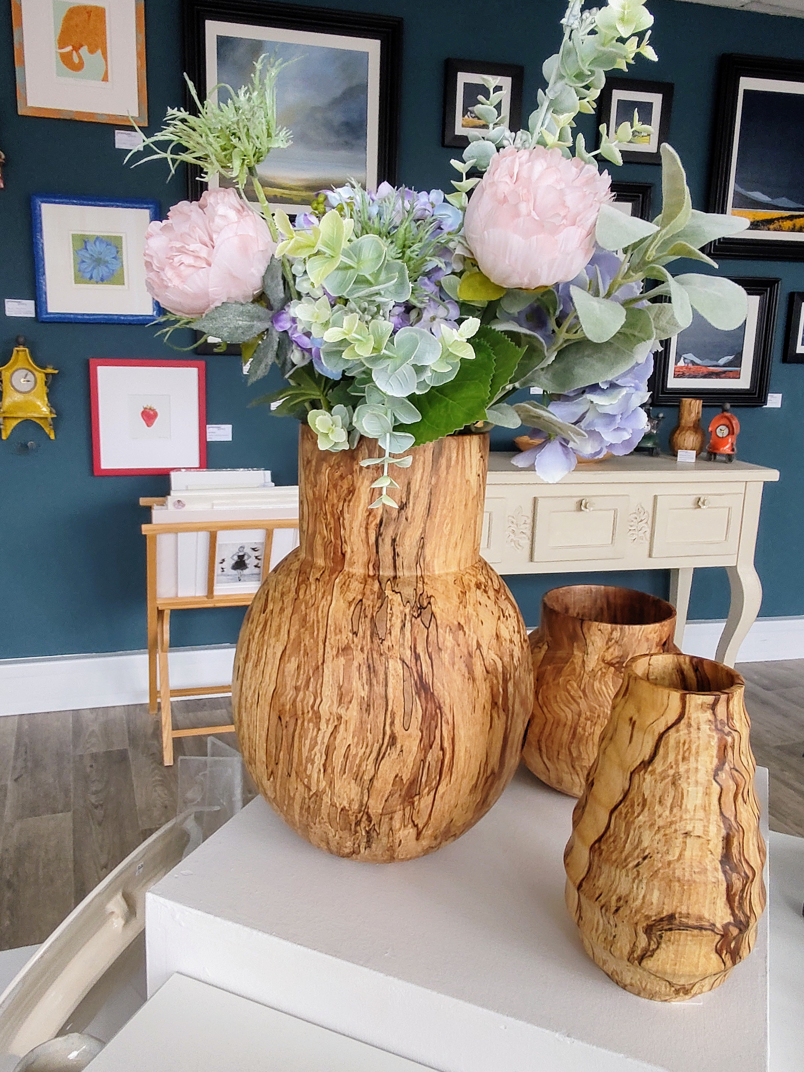 Jack Astbury - Spalted Beech Hand Turned wooden Vase, Ribbed - Primrose Gallery and Framing 