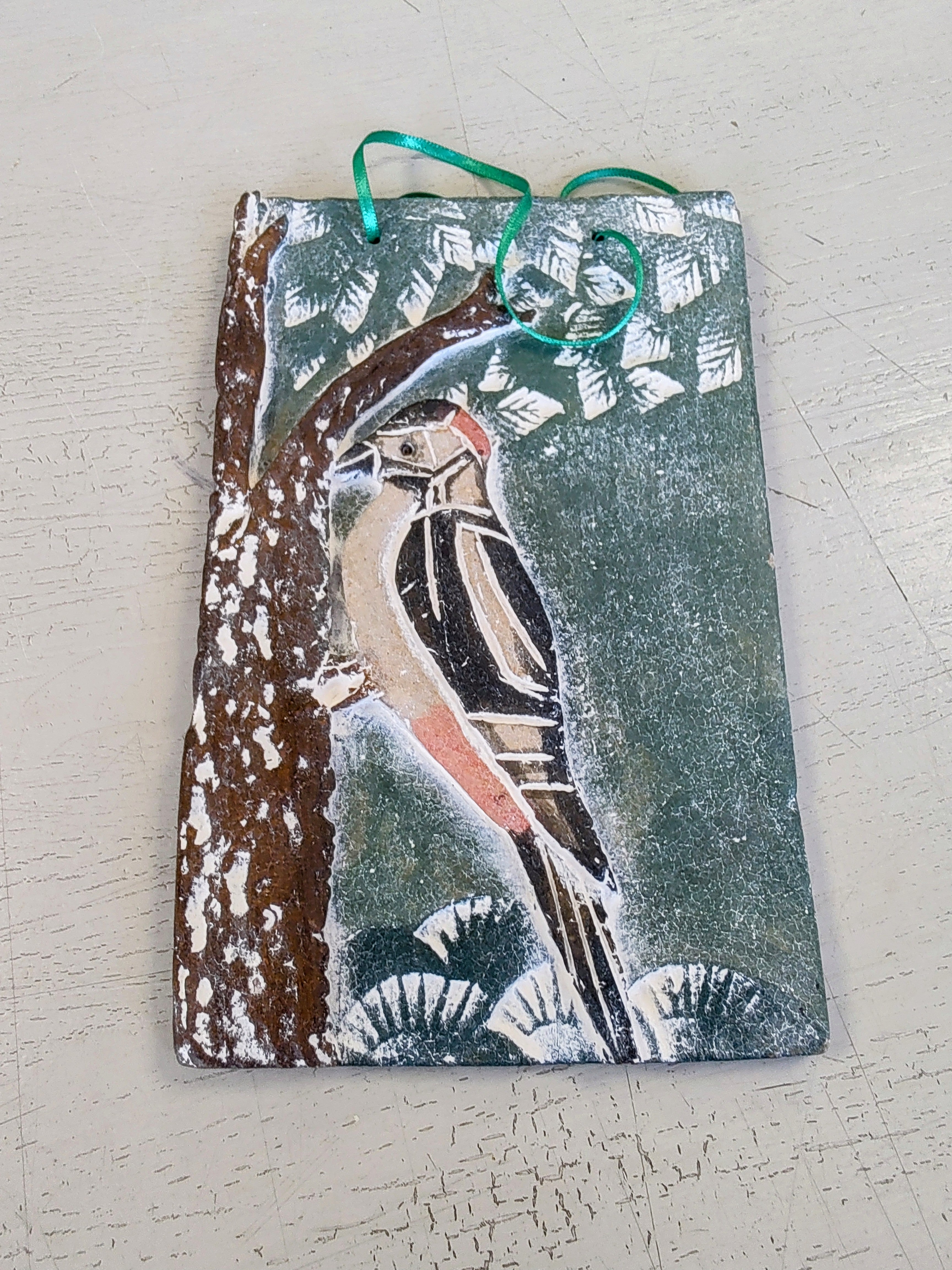 Dawn Isaac- Bird Ceramic Hanging Plaque - Woodpecker - Primrose Gallery and Framing 