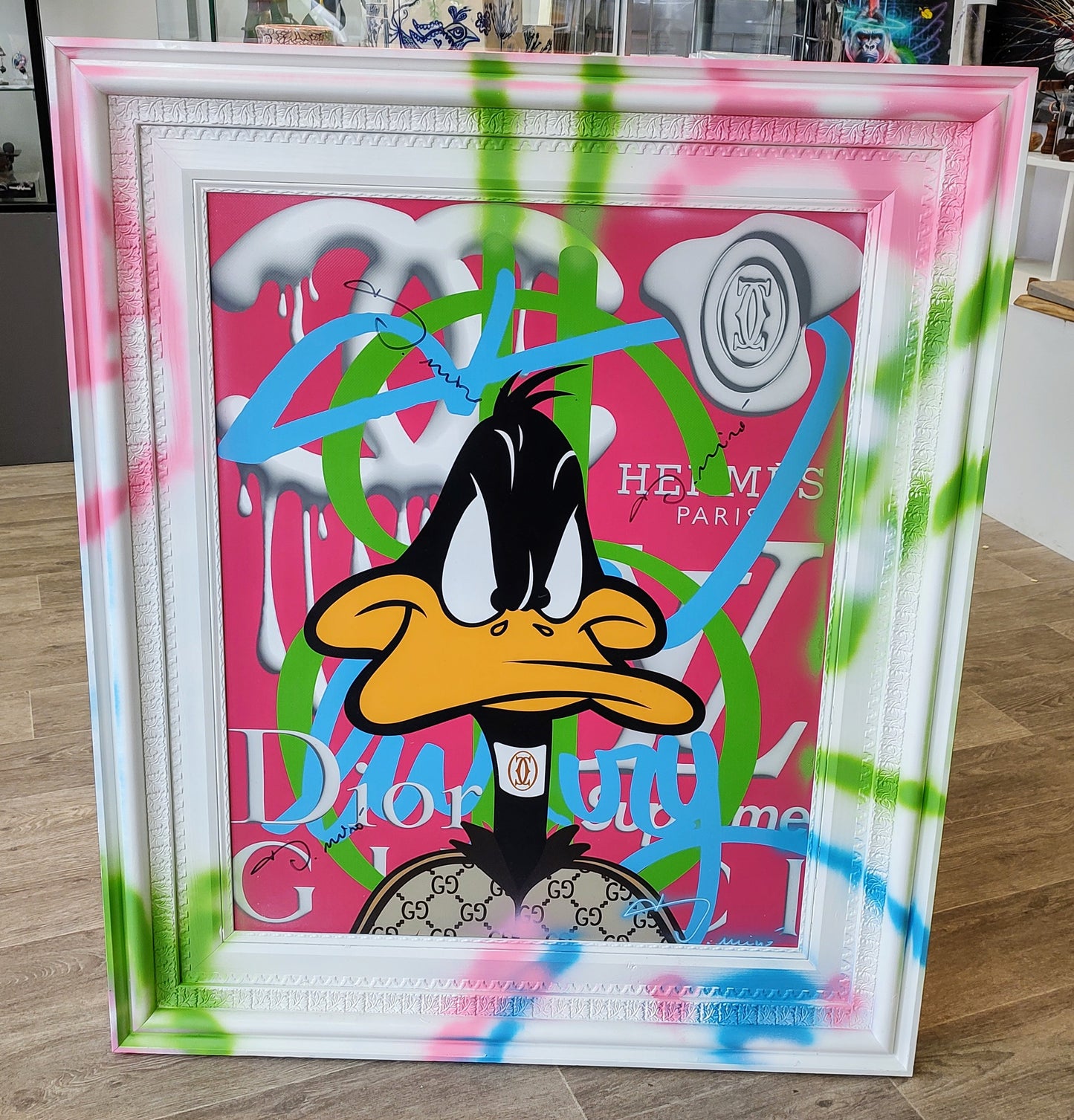 Miro, S - Designer Daffy Duck, Oil on Canvas in Hand Embellished Frame