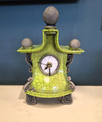 Stonesplitter- Small Lime Green Pagoda top Raku Clock - Primrose Gallery and Framing 