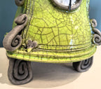 Stonesplitter- Small Lime Green Pagoda top Raku Clock - Primrose Gallery and Framing 