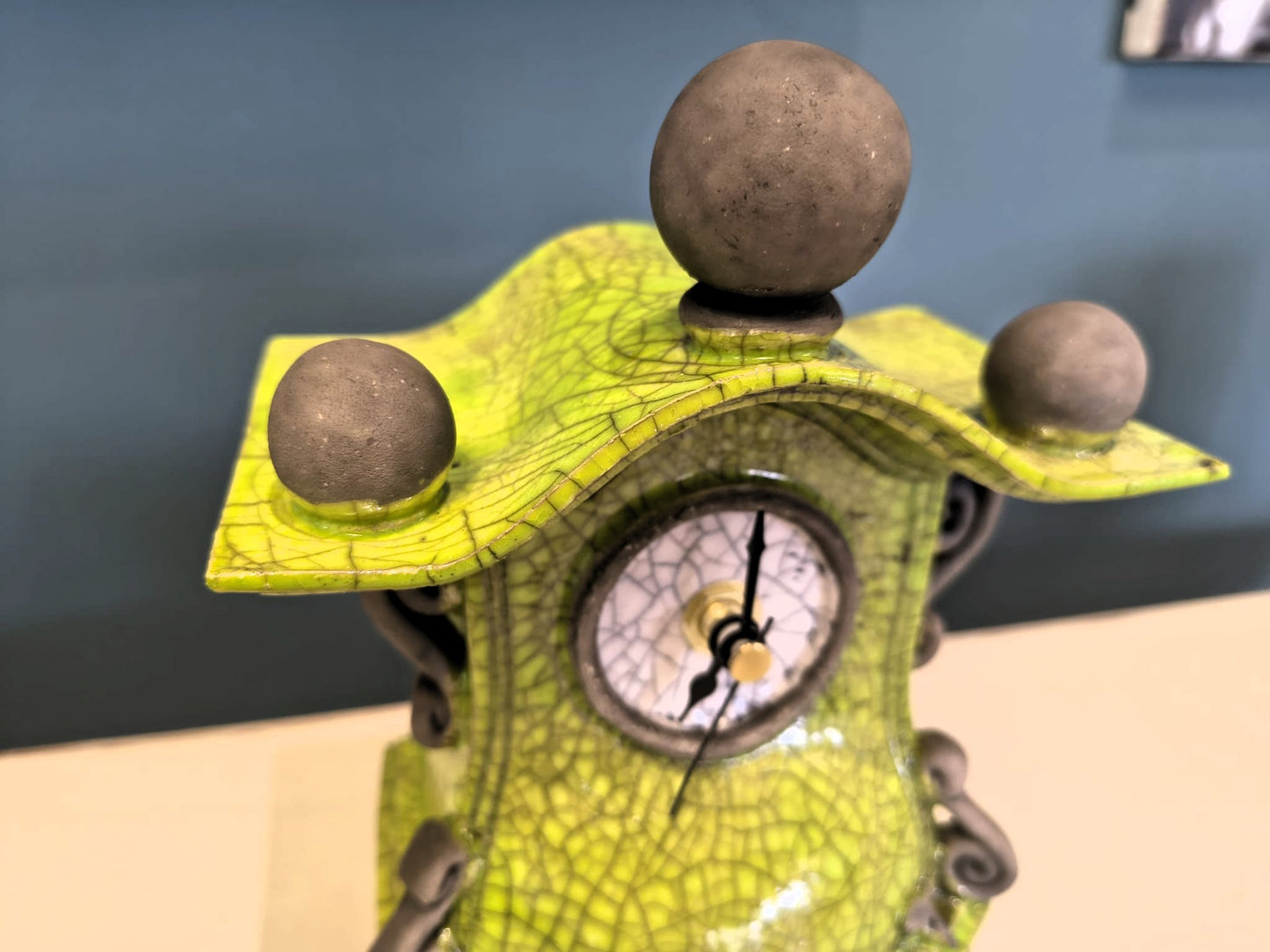 Stonesplitter- Small Lime Green round top Raku Clock