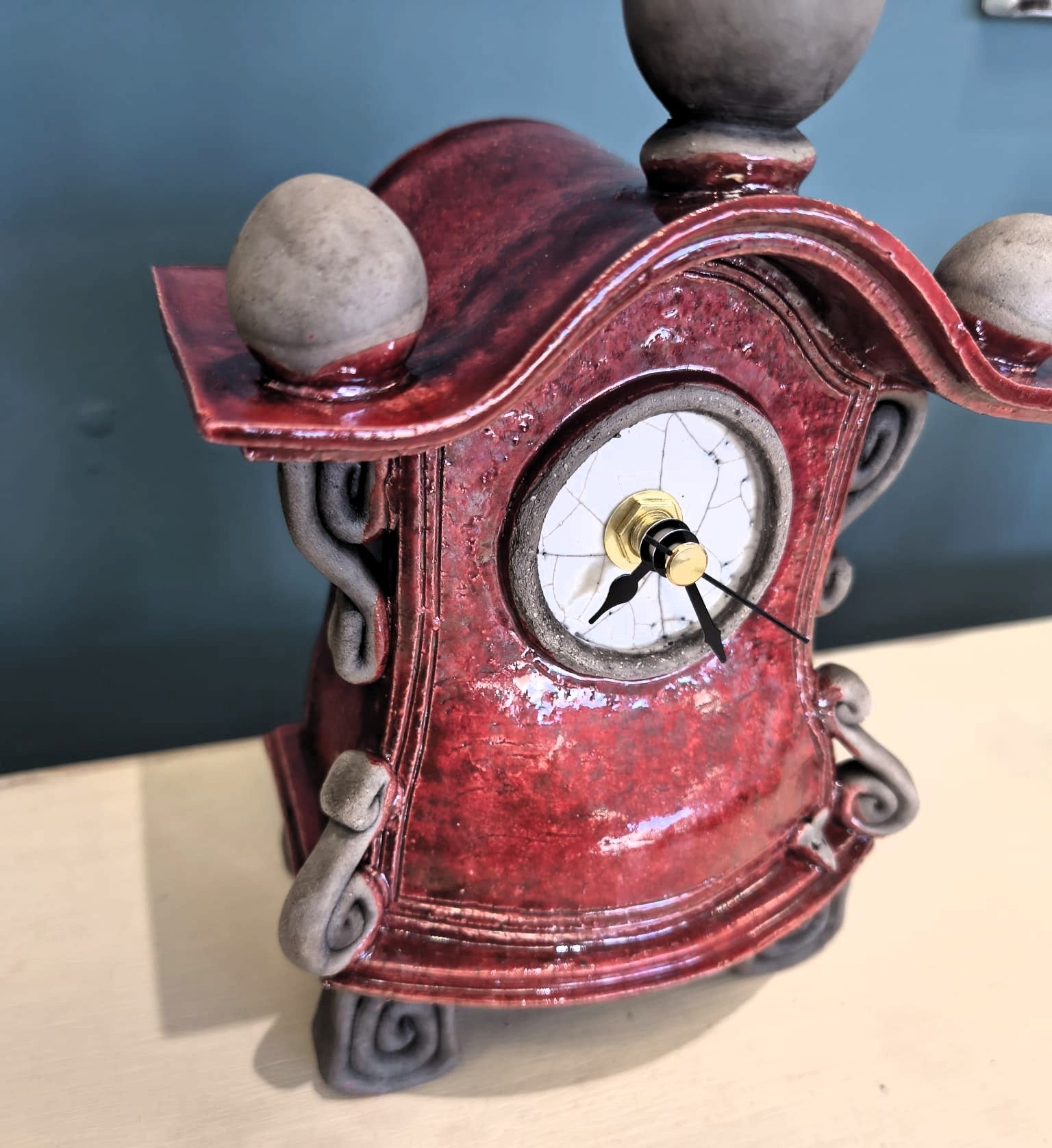 Stonesplitter- Small Red Pagoda Top Raku Clock - Primrose Gallery and Framing 