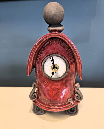 Stonesplitter- Small Red round Top Raku Clock - Primrose Gallery and Framing 