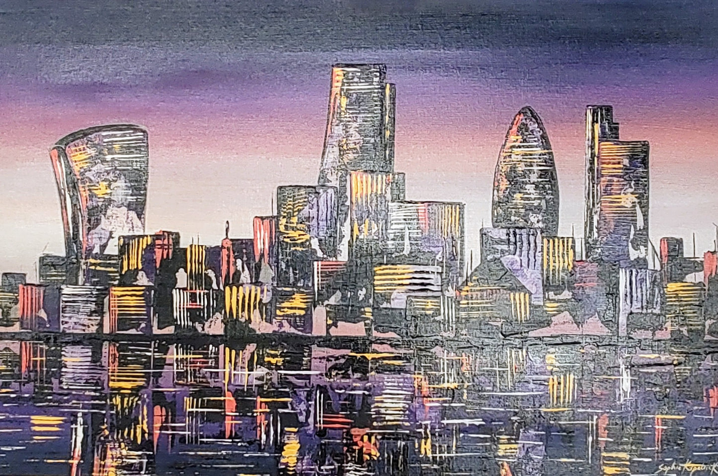 Sophie Bliss Kilpatrick- Purple City, Framed Original Acrylic Painting