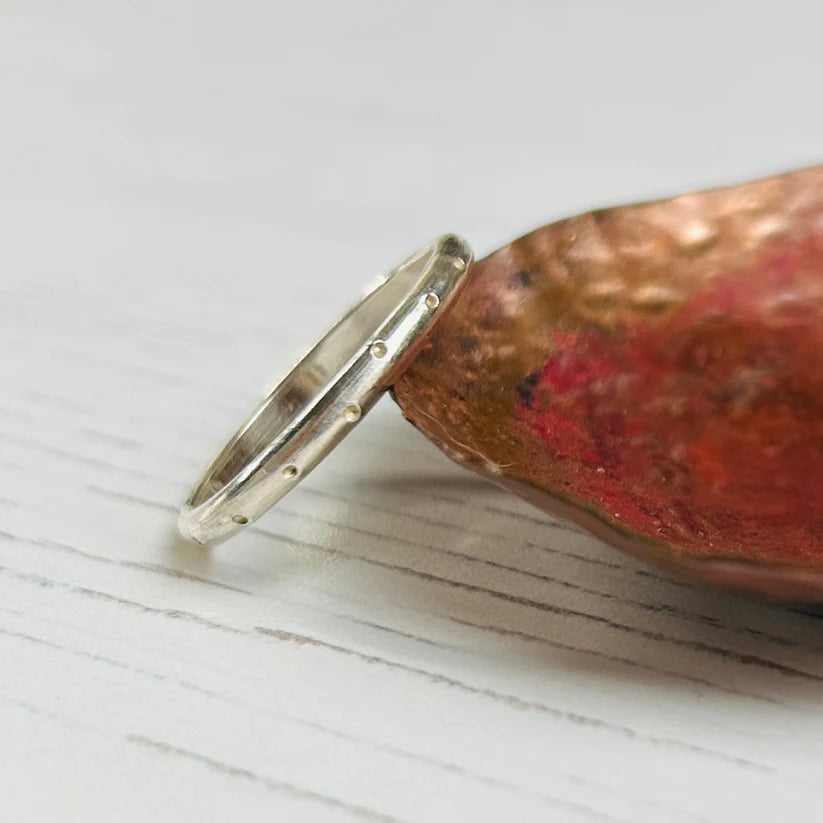 Zoe Ruth - Silver Dotty Band Ring -  Size Q